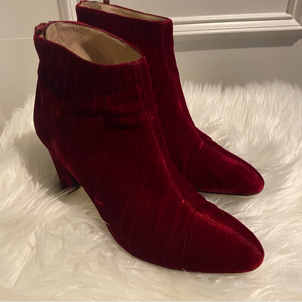 SJP by Sarah Jessica Parker Deep Red Velvet Ankle Boots